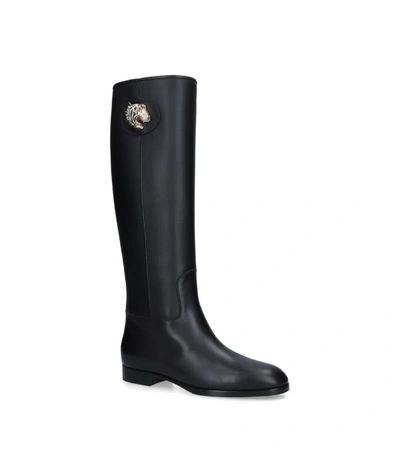 Shop Gucci Tiger Head Leather Riding Boots