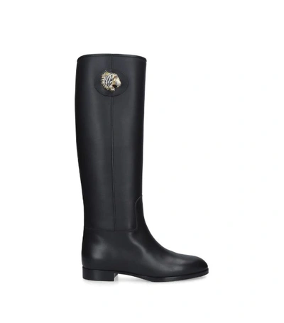 Shop Gucci Tiger Head Leather Riding Boots