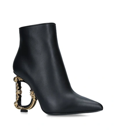 Shop Dolce & Gabbana Leather Baroque Heel Ankle Boots 105
