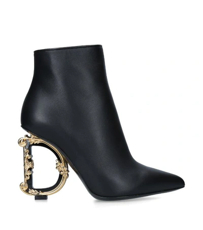 Shop Dolce & Gabbana Leather Baroque Heel Ankle Boots 105