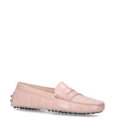 Shop Tod's Croc-embossed Leather Mocassino Driving Shoes
