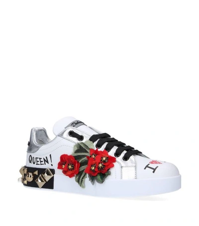 Shop Dolce & Gabbana Leather Floral Graffiti Sneakers