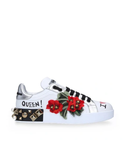 Shop Dolce & Gabbana Leather Floral Graffiti Sneakers
