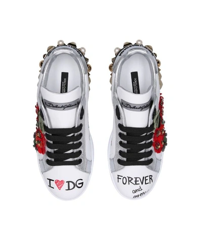 Shop Dolce & Gabbana Leather Floral Graffiti Sneakers