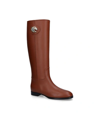 Shop Gucci Leather Embellished Rosie Riding Boots