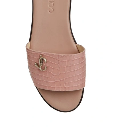 Shop Jimmy Choo Croc-embossed Leather Minea Flats