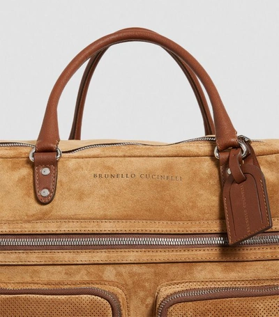 Shop Brunello Cucinelli Leather Holdall With Wheels