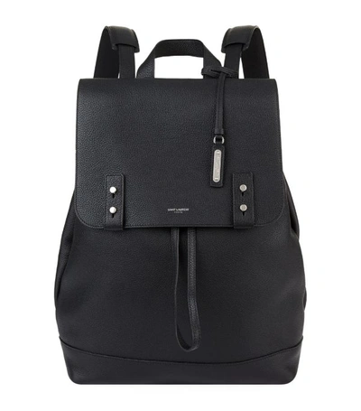 Shop Saint Laurent Leather Drawstring Backpack In Black