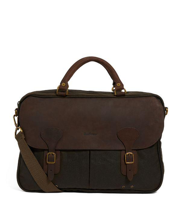 Barbour Waxed Canvas Briefcase In Olive/ Brown ModeSens