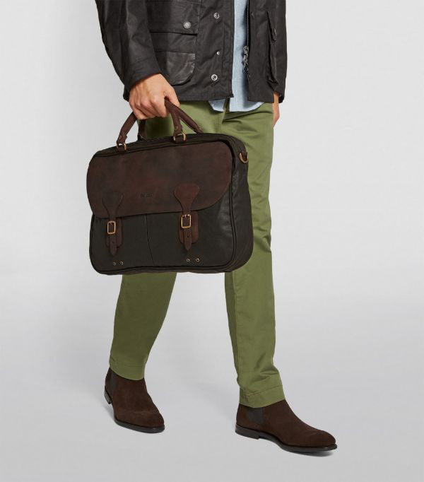 barbour waxed cotton briefcase