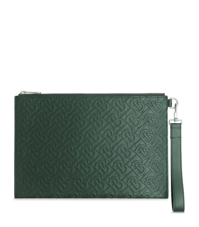 Shop Burberry Monogram Leather Zip Pouch