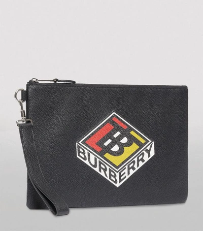 Shop Burberry Logo Graphic Grained Leather Pouch