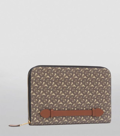 Shop Burberry Monogram E-canvas And Leather Zip-around Pouch