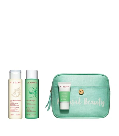 Shop Clarins Cleansing Trousse Set For Oily Skin In White