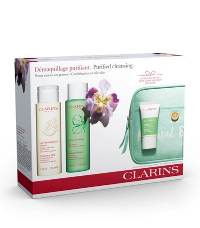 Shop Clarins Cleansing Trousse Set For Oily Skin In White