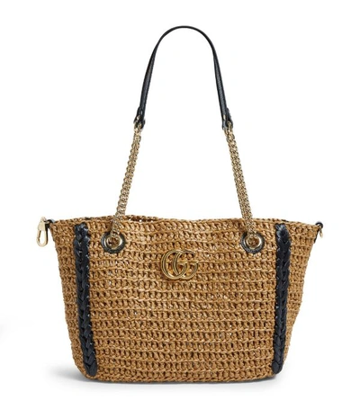 Shop Gucci Large Raffia Marmont Tote Bag