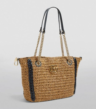 Shop Gucci Large Raffia Marmont Tote Bag