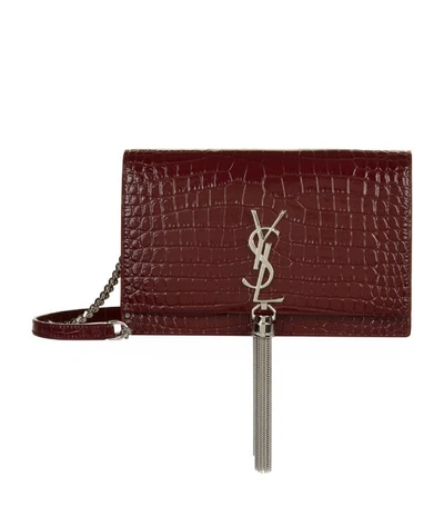 Shop Saint Laurent Kate Tassel Croc-embossed Chain Wallet