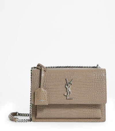 Shop Saint Laurent Medium Sunset Croc-embossed Shoulder Bag