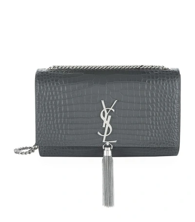 Shop Saint Laurent Medium Kate Tassel Croc-embossed Shoulder Bag
