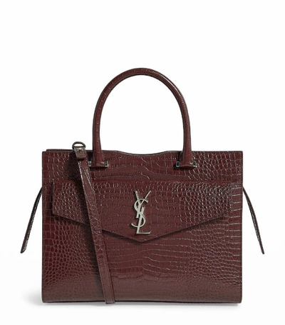 Shop Saint Laurent Small Uptown Croc-embossed Tote Bag