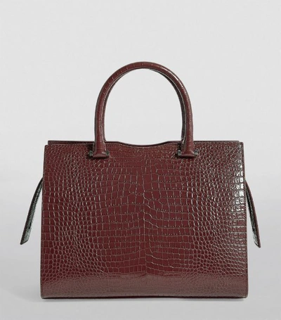 Shop Saint Laurent Small Uptown Croc-embossed Tote Bag