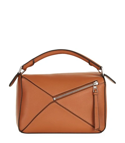 Shop Loewe Small Leather Puzzle Top-handle Bag In Brown