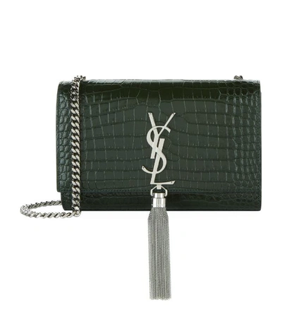 Shop Saint Laurent Small Kate Tassel Croc-embossed Shoulder Bag