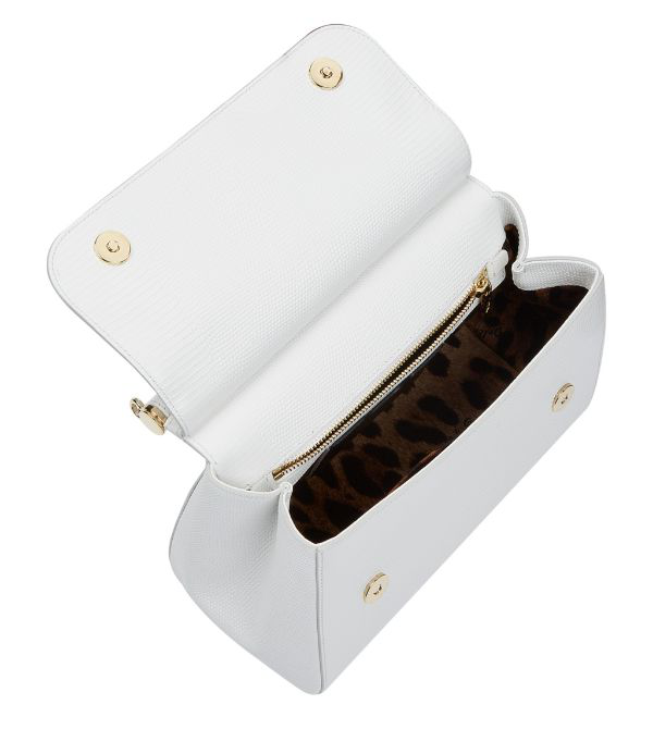 Dolce & Gabbana Medium Calfskin Sicily Bag With Iguana Print And Dg Crystal  Logo Patch In White | ModeSens