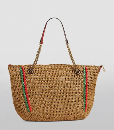 Shop Gucci Raffia Marmont Tote Bag