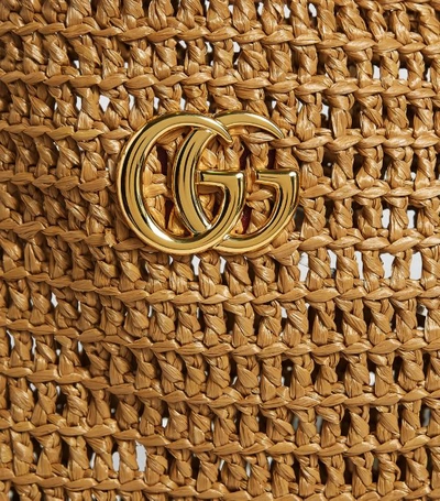 Shop Gucci Raffia Marmont Tote Bag