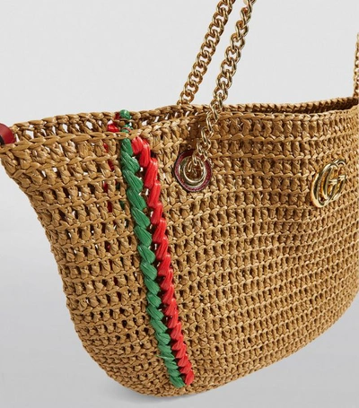 Shop Gucci Raffia Marmont Tote Bag