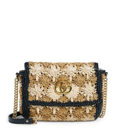 Shop Gucci Small Raffia Marmont Shoulder Bag