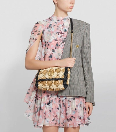 Shop Gucci Small Raffia Marmont Shoulder Bag