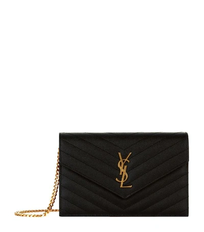 Shop Saint Laurent Matelassé Chain Wallet In Black