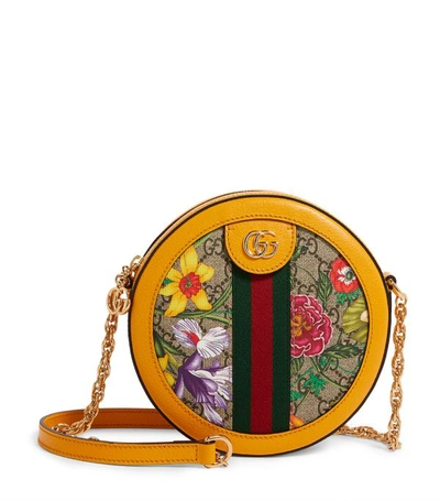 Shop Gucci Mini Gg Flora Ophidia Round Shoulder Bag