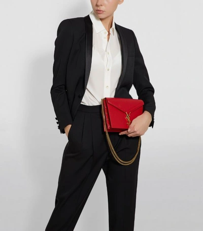 Shop Saint Laurent Cassandra Grain De Poudre Shoulder Bag In Red