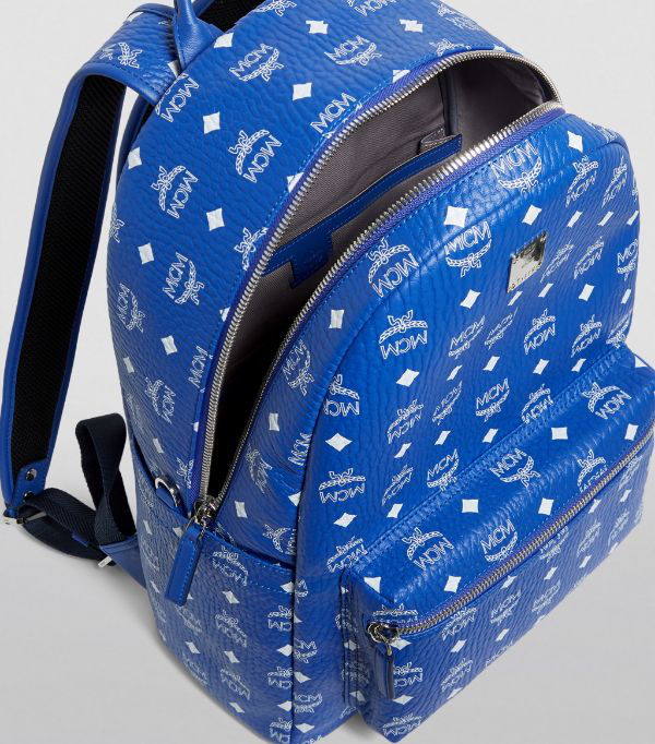 Mcm Stark Monogram Leather Backpack In Blue | ModeSens
