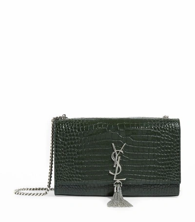 Shop Saint Laurent Medium Croc-embossed Kate Shoulder Bag