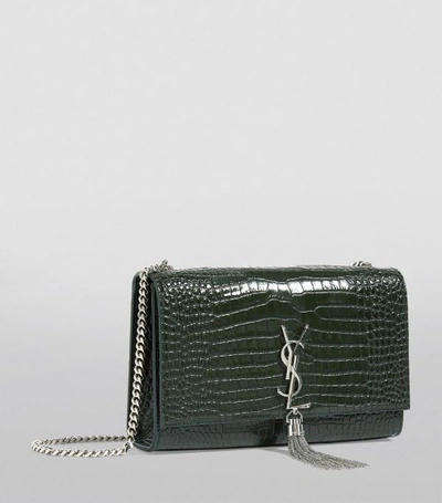 Shop Saint Laurent Medium Croc-embossed Kate Shoulder Bag