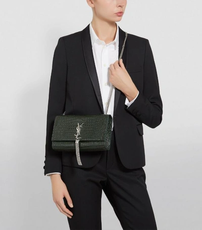 Shop Saint Laurent Medium Croc-embossed Kate Shoulder Bag