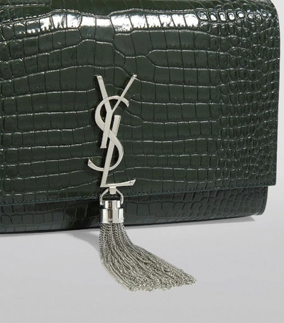 Shop Saint Laurent Medium Croc-embossed Kate Shoulder Bag