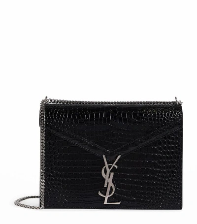 Shop Saint Laurent Cassandra Croc-embossed Shoulder Bag