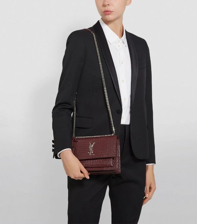 Shop Saint Laurent Medium Sunset Croc-embossed Shoulder Bag