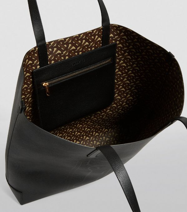 embossed monogram motif leather tote