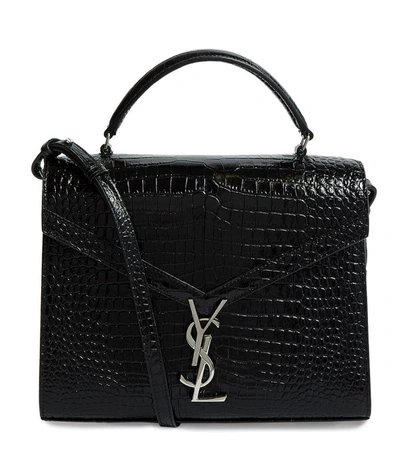 Shop Saint Laurent Medium Cassandra Croc-embossed Top-handle Bag