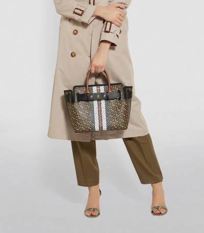 Burberry Small E-Canvas Belted Tote - Brown