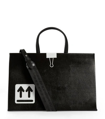 Off-white Medium Leather Box Tote Bag In Black/white ModeSens
