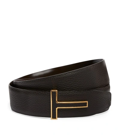 Shop Tom Ford Leather Reversible T Icon Belt In Brown