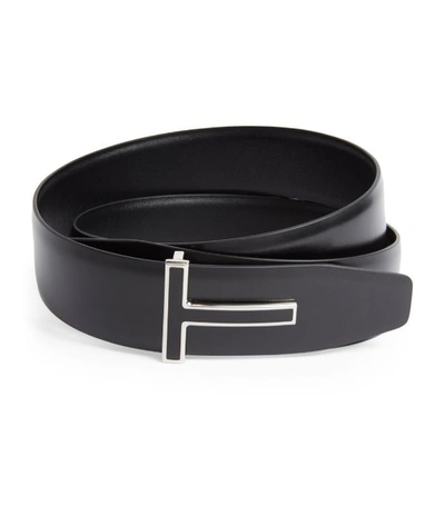 Shop Tom Ford Leather T Icon Belt In Black